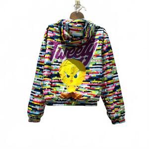 Members Only Looney Tunes Tweety Pull Over 1/4 Zip Cropped Windbreaker Jacket